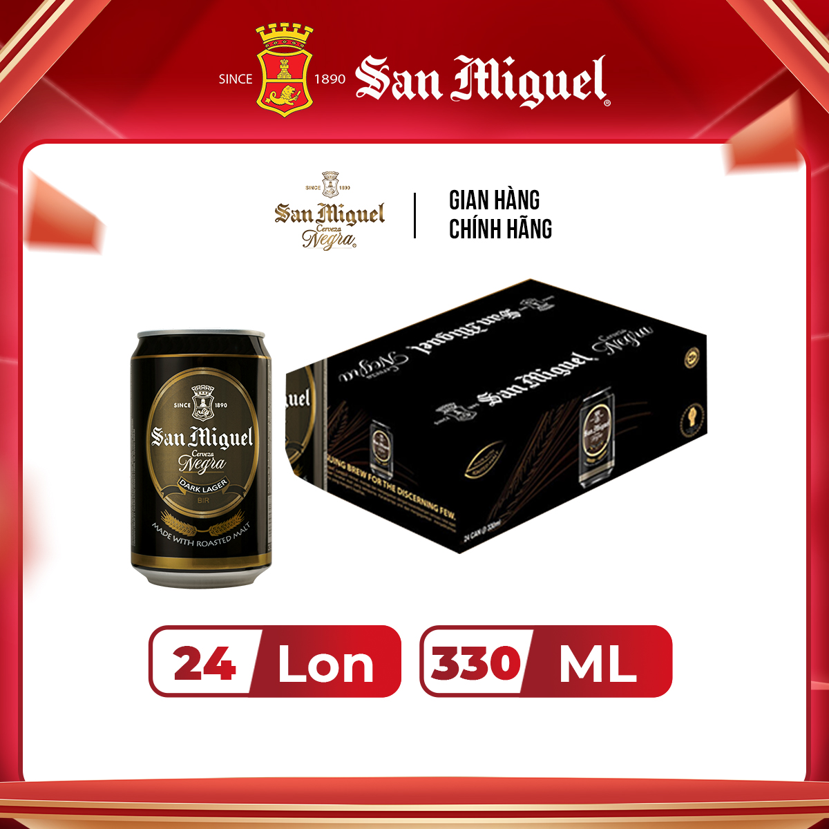 Thùng 24 Lon Bia Đen San Miguel Cerveza Negra Lon 330ml