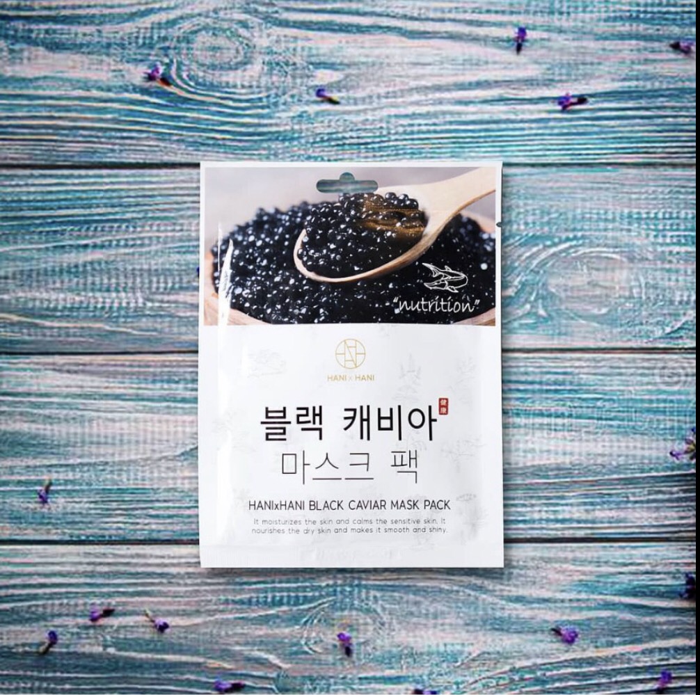 Mặt Nạ Dưỡng Ẩm Đàn Hồi Tinh Chất Trứng Cá  Đen Hani x Hani / Hani x Hani  Black Caviar Mask Pack