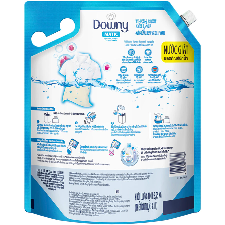 Nước giặt Downy Matic biển xanh tươi mát túi 3.25kg - [4902430787383]