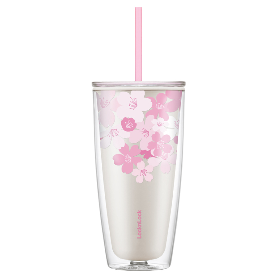 Ly Nhựa 2 Lớp LocknLock Double Wall Cold Cup Cherry Blossom 750ml HAP509WHT - Màu