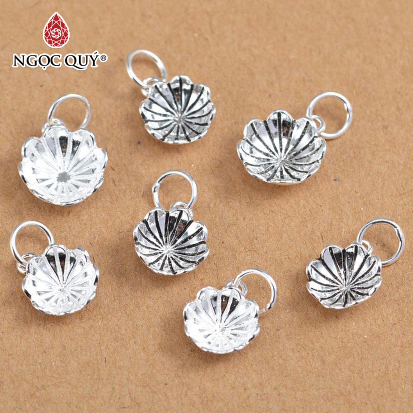 Combo 2 cái charm bạc hình lá sen treo - Ngọc Quý Gemstones