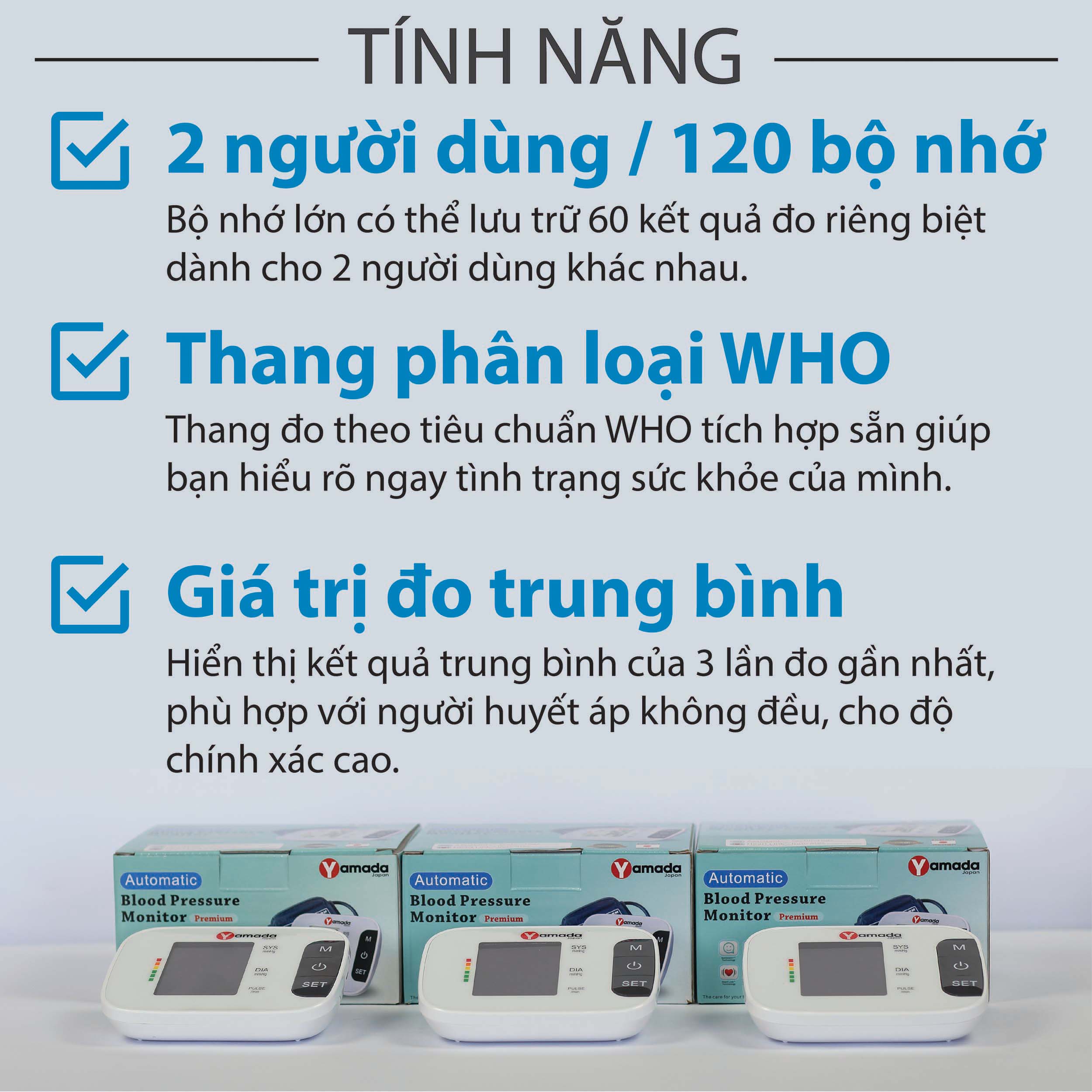 Máy đo huyết áp bắp tay điện tử Yamada - trợ lý ảo Assistant+ giọng nói tiếng Việt thông minh, đọc kết quả, cảnh báo nhịp tim Heart Link, đo chính xác, thiết kế cao cấp