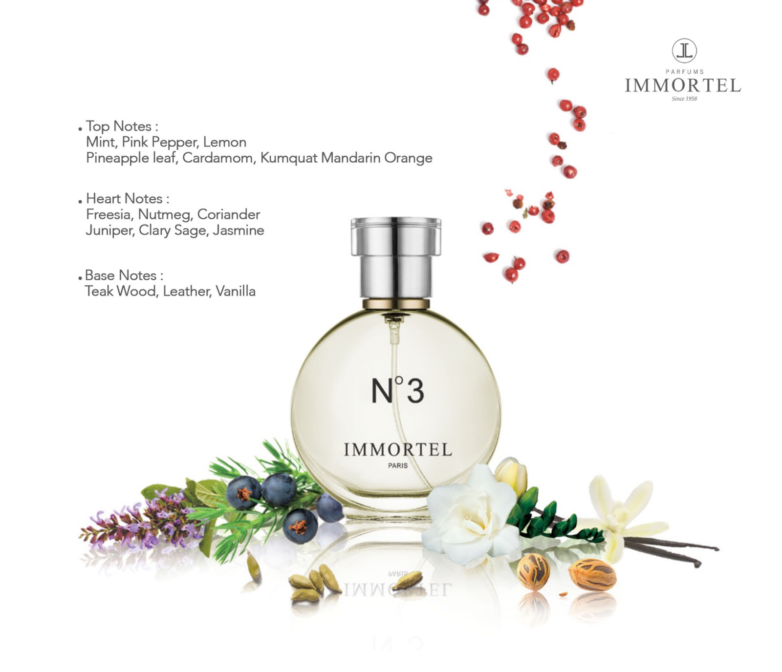 Nước hoa nam IMMORTEL PARIS No3 dung tích 60ml  Eau De Parfum - Hương thơm ấm áp , lôi cuốn và bí ẩn