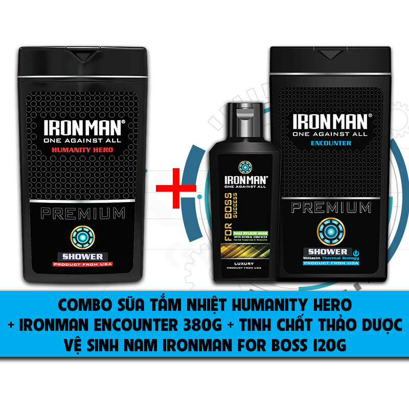 Sữa tắm hương nước hoa nam 380g + sữa tắm dành cho da nhờn,thơm lâu ironman encounter 380g + dung dịch vệ sinh nam tinh chất thảo dược ironman 120g