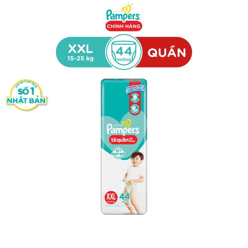 Tã/ Bỉm Quần PAMPERS Giữ Dáng Gói Đại Size M(60 miếng, 7-12kg)/ L(54 miếng, 9-14kg)/ XL (48 miếng, 12-17kg)/ XXL (44 miếng, 15-25kg), Chống Xệ