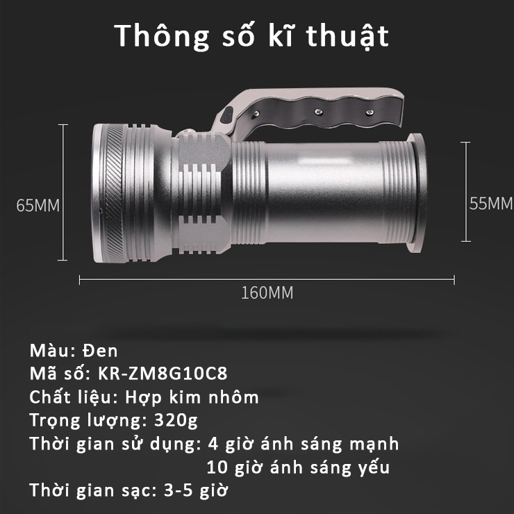 Đèn pin siêu sáng chống nước đa dụng đi phượt, cắm trại, tuần tra ban đêm Koraman - Hàng chính hãng