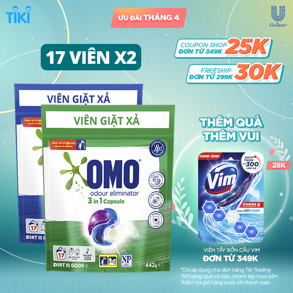 Combo 2 Túi Viên Giặt Tiện Lợi OMO công nghệ Anh Quốc - 17 viên/túi - Bền Đẹp và Khử Mùi