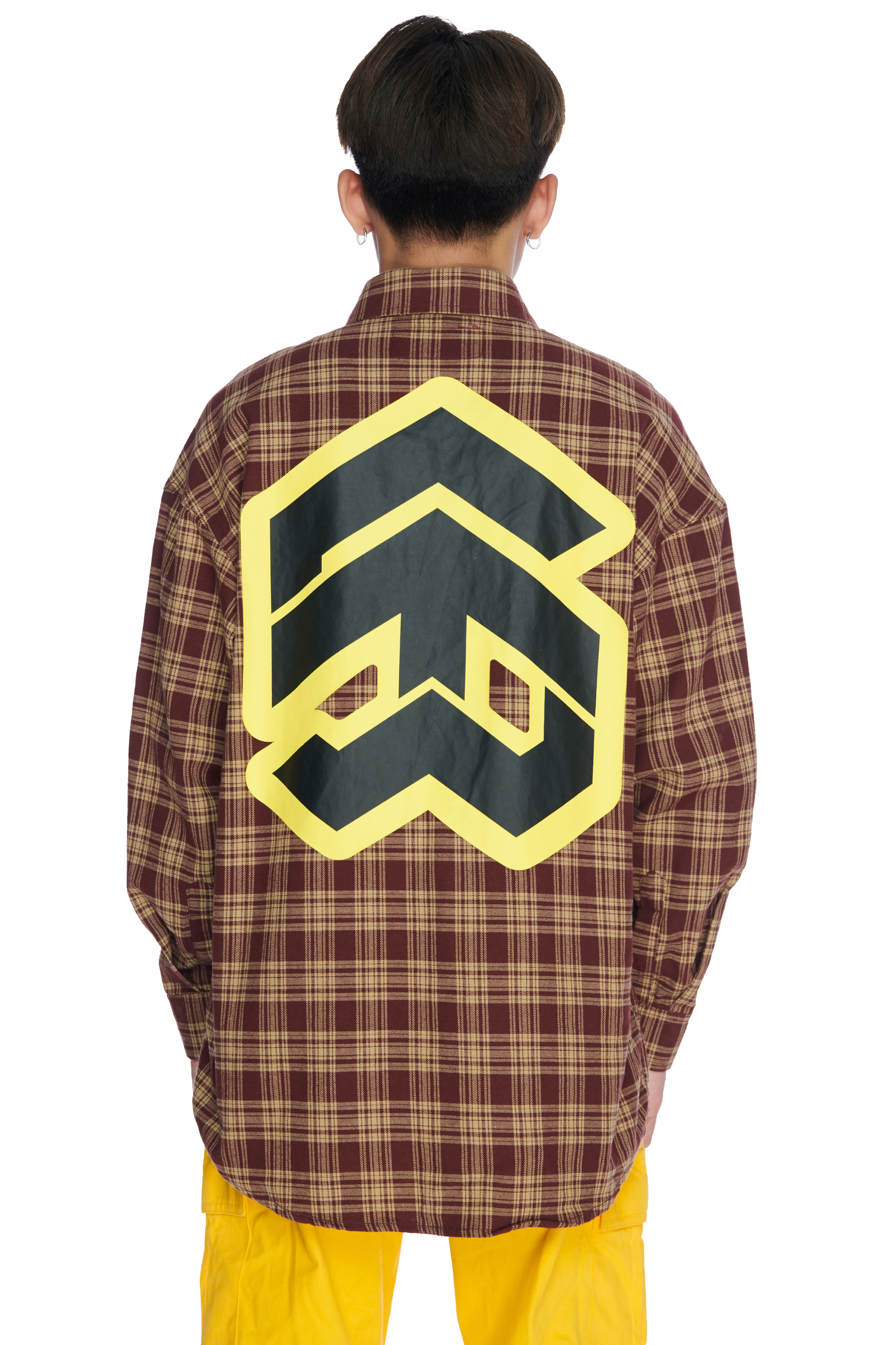 Áo Sơ Mi Flannel 5THEWAY Tay Dài Sọc Caro Nâu aka /stroke/ BIG LOGO FLANNEL SHIRT in BR/YE