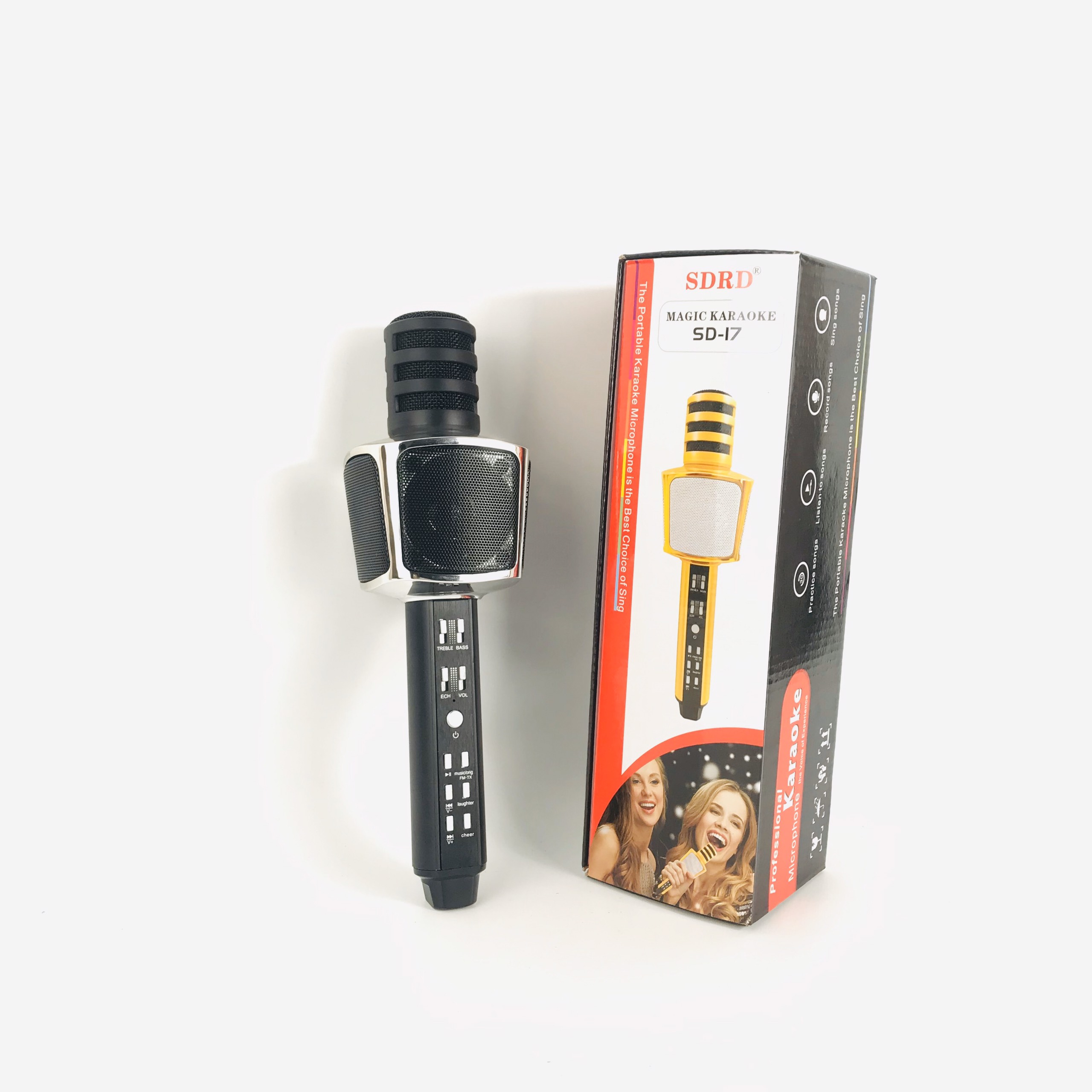 Micro Karaoke Bluetooth GUTEK SD17 Kiêm Loa Không Dây, Âm Thanh Hay Micro Hút Có Đầu Bảo Vệ Mic, Cắm Usb, Thẻ Nhớ, Cổng 3.5 - Hàng chính hãng