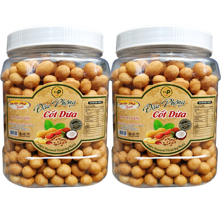 1KG ĐẬU PHỘNG CỐT DỪA SẤY GIÒN - 2 HŨ NHỰA 500G