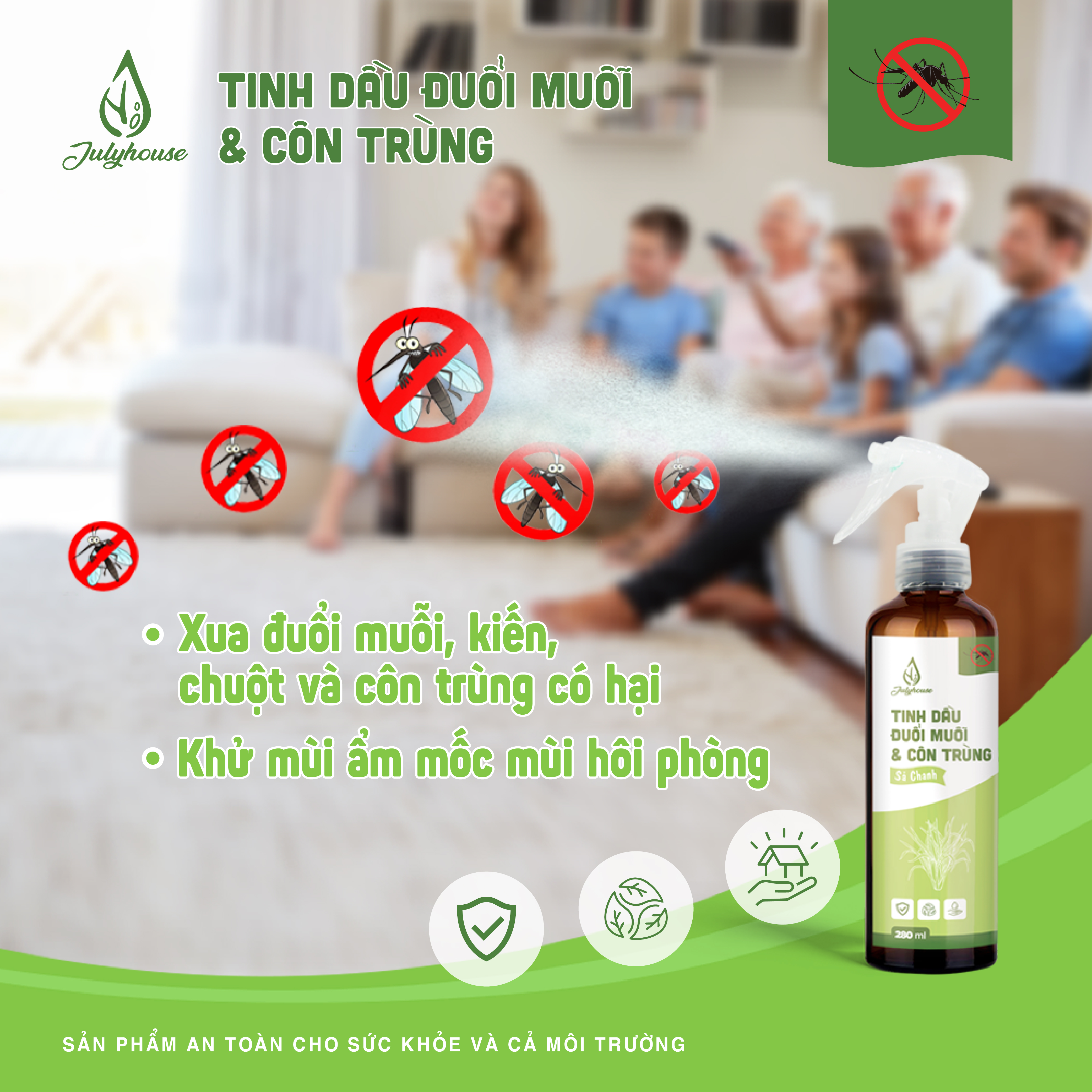 Bình xịt đuổi muỗi và côn trùng tinh dầu sả chanh 50ml JULYHOUSE