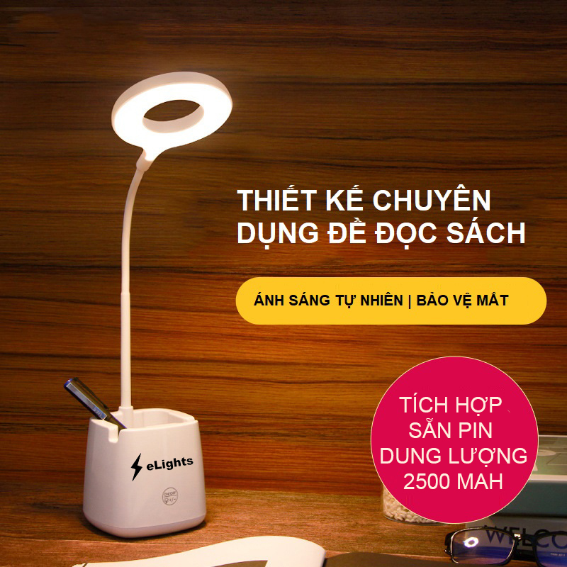 Đèn Bàn Học Đọc Sách, Làm Việc LED Chống Cận, Cảm Ứng Tích Điện Pin 2500mAh Elights BT-618