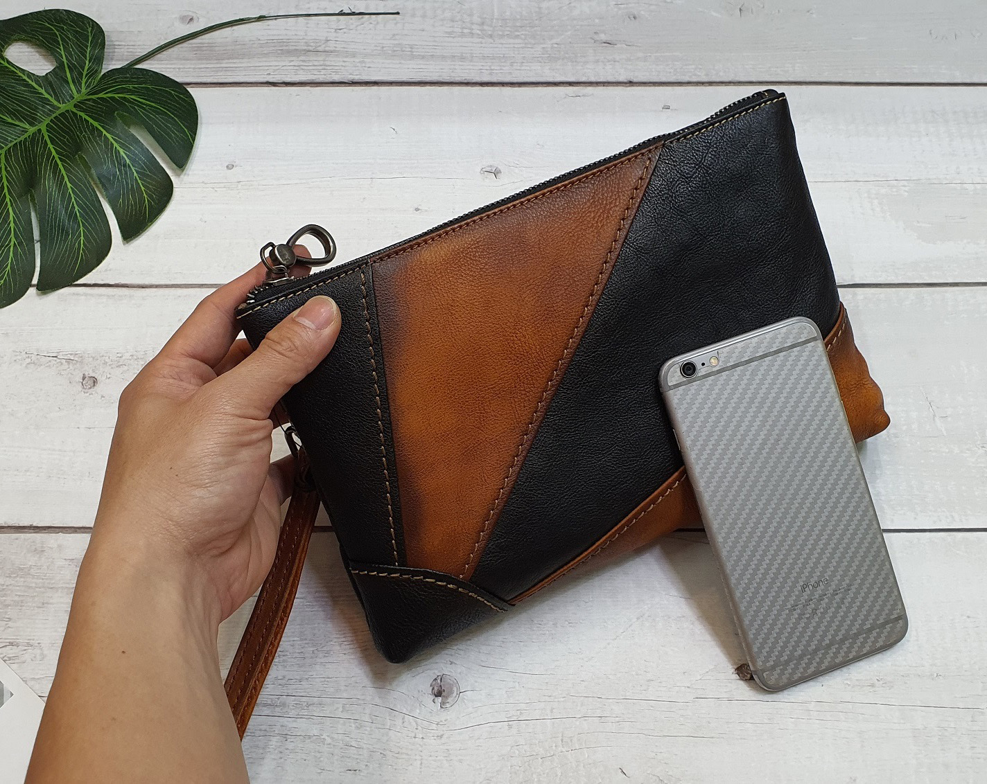 Clutch da phối màu CL109 - 100% da bò thật, BH 3 năm