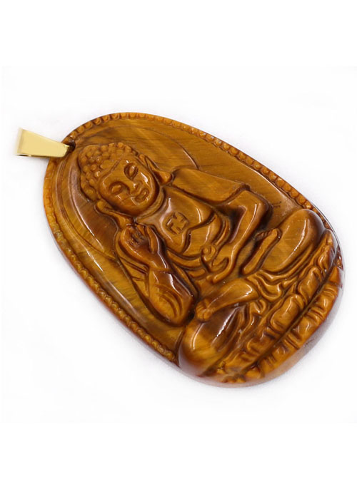 Vòng đeo cổ phật A Di Đà đá mắt hổ 3.8cm - Phật bản mệnh tuổi Tuất, Hợi - Mặt phật size nhỏ