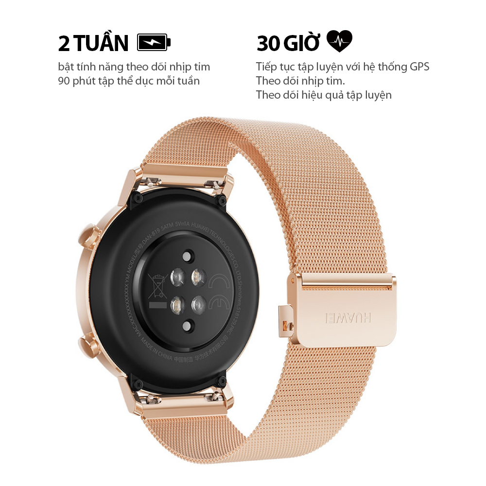 Đồng hồ thông minh HUAWEI Watch GT2 (42mm) | Kirin A1 | Thời lượng pin dài | Kiểu dáng thể thao thời thượng | Hàng Chính Hãng