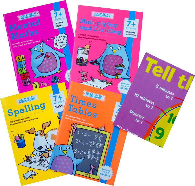 Help With HomeWork - 4 Book Bumper Pack  : Maths , Multiplying and Dividing , Spelling and Times Tables (Ages 7+) (Includes Awesome Poster)