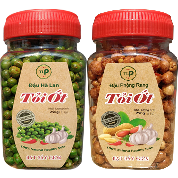 2 hũ đậu phộng tỏi ớt và 2 hũ đậu Hà Lan tỏi ớt MỖI HŨ 250G