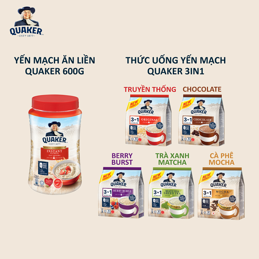 Combo 2 Thức Uống Yến Mạch Quaker 3in1 Vị Dâu Berry 450g