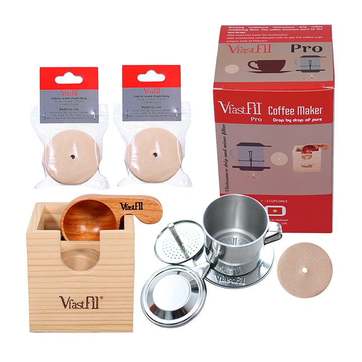 Muỗng gỗ định lượng cafe VfastFil Pro: Muỗng gỗ đong cà phê được làm bằng gỗ xà cừ tự nhiên, thể tích 30ml đong 10g cafe sử dụng với bộ  kit cafe phin VfastFil