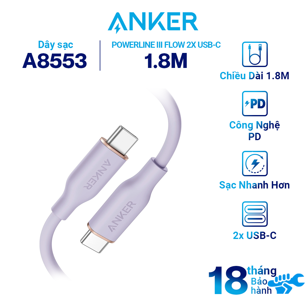 Cáp ANKER Powerline III Flow USB-C To USB-C - A8552 / A8553 - Siêu Mềm Mại và Bền Bỉ - Hàng Chính Hãng