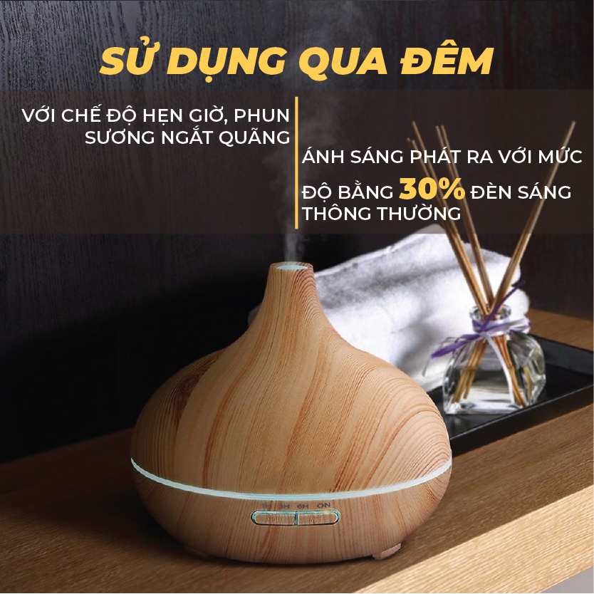 Máy khuếch tán Tinh Dầu 24Care Cổ Cao màu Vàng Ultrasonic 500ml, Tặng 3 Chai Tinh dầu Sả Chanh + Bạc Hà + Oải Hương 24Care 10ml | Xông Phòng | Kèm Remote Điều Khiển |Công nghệ siêu âm tiên tiến.