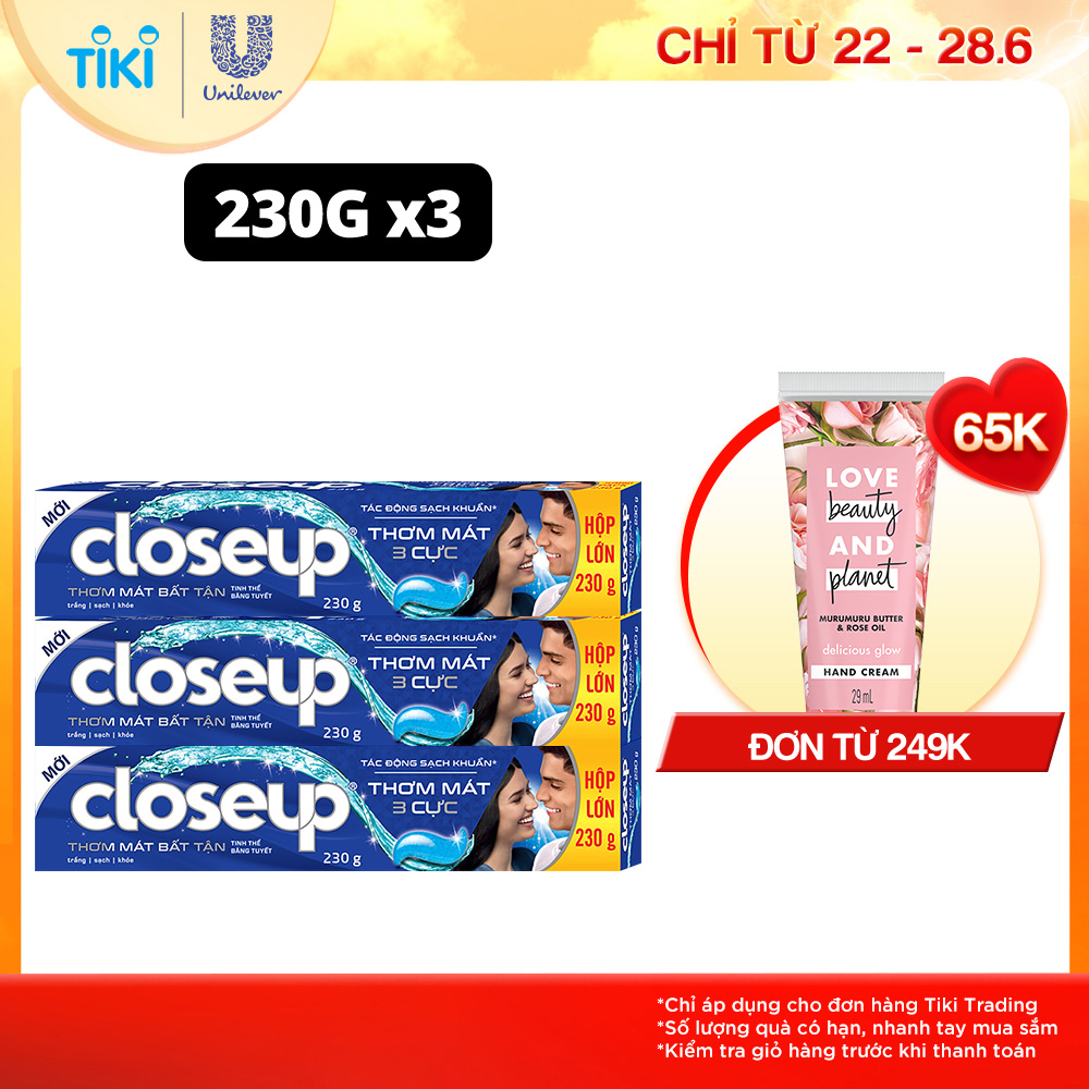 Combo 3 Kem đánh răng Closeup thơm mát bất tận tinh thể băng tuyết 230g