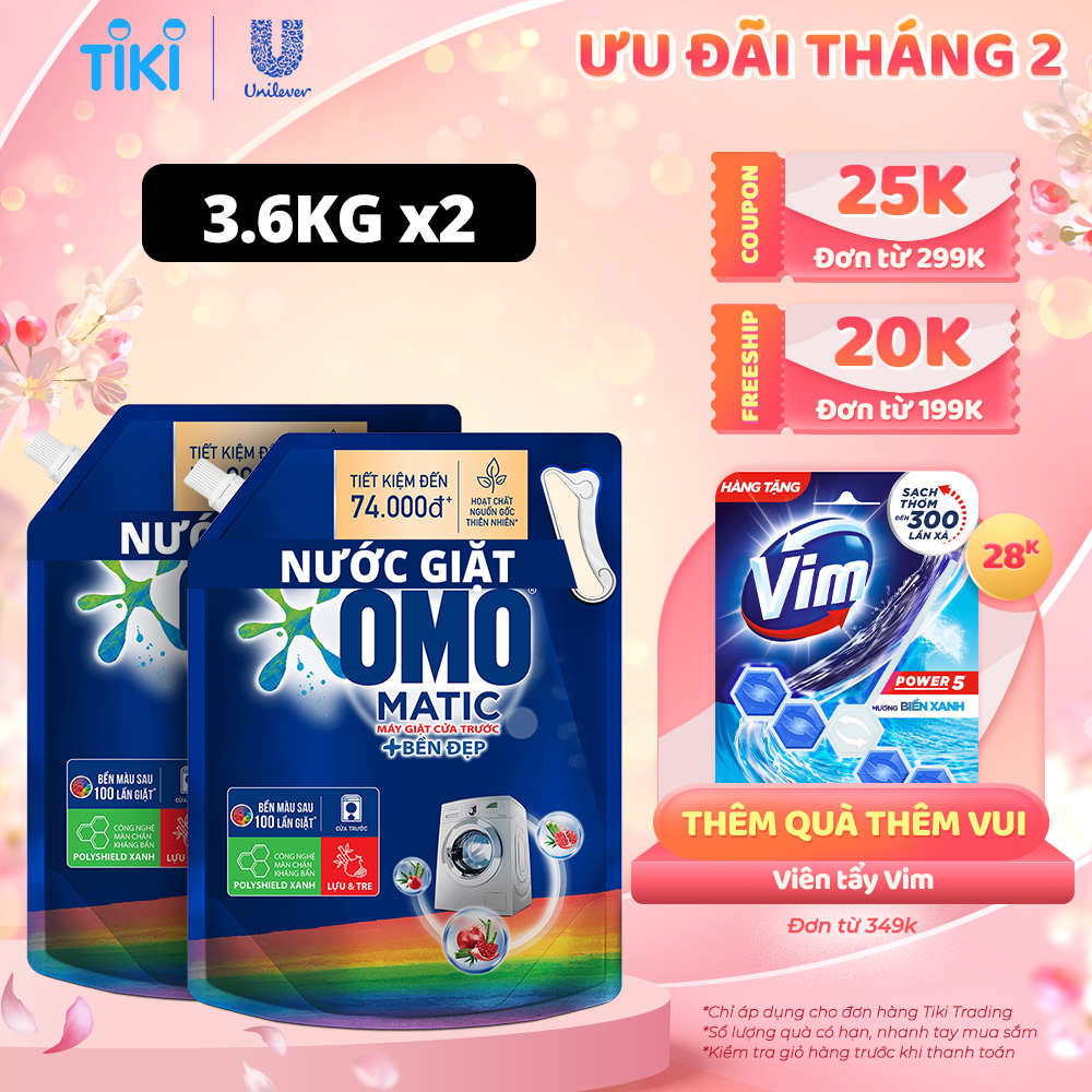 Combo 2 TúI Nước Giặt Omo Matic Cho Máy Giặt Cửa Trước Bền Đẹp Bền Màu Sau 100 Lần Giặt 3.6Kg