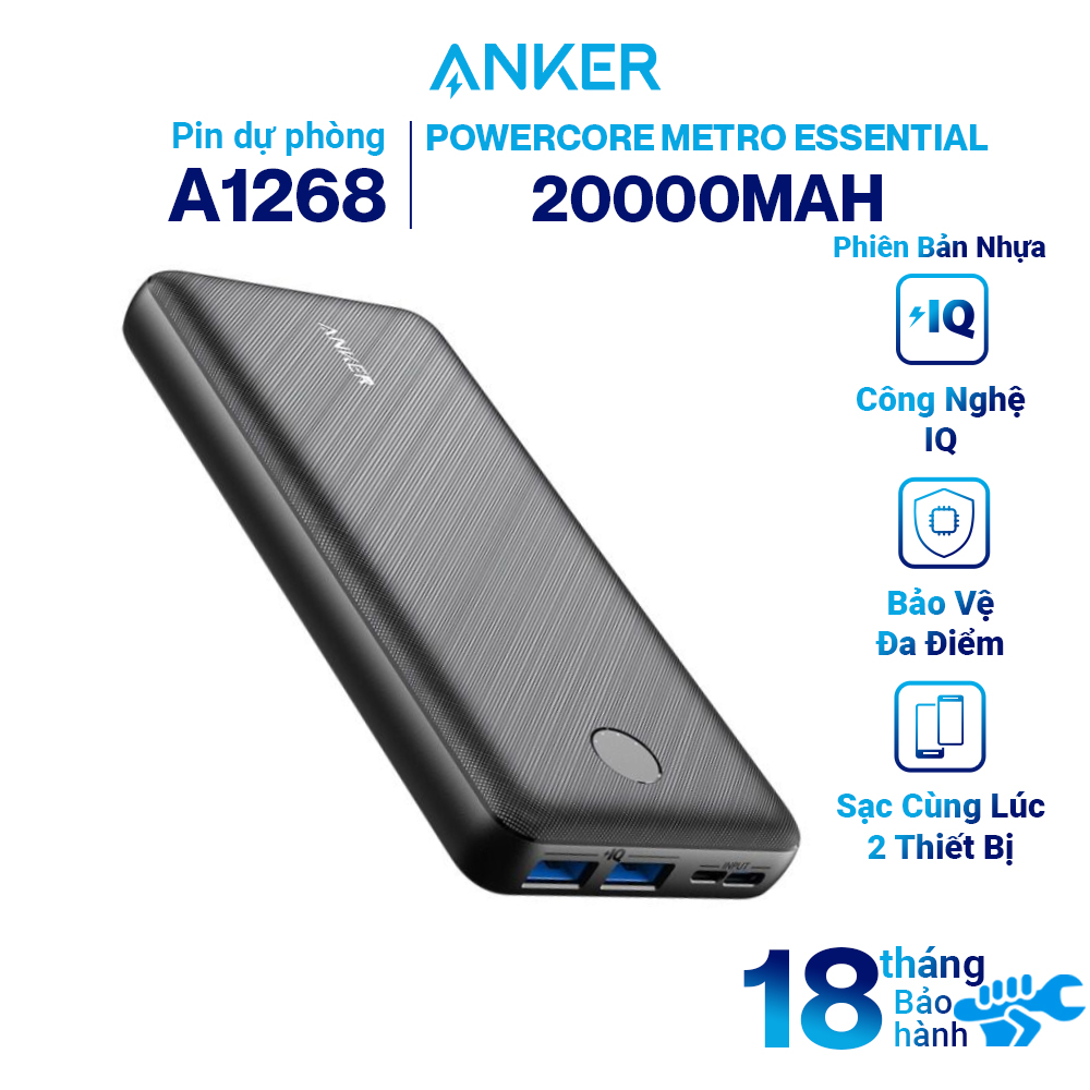 Pin sạc dự phòng ANKER PowerCore Metro Essential 20000 Hỗ Trợ Cổng Type-C In - A1268 - Hàng Chính Hãng