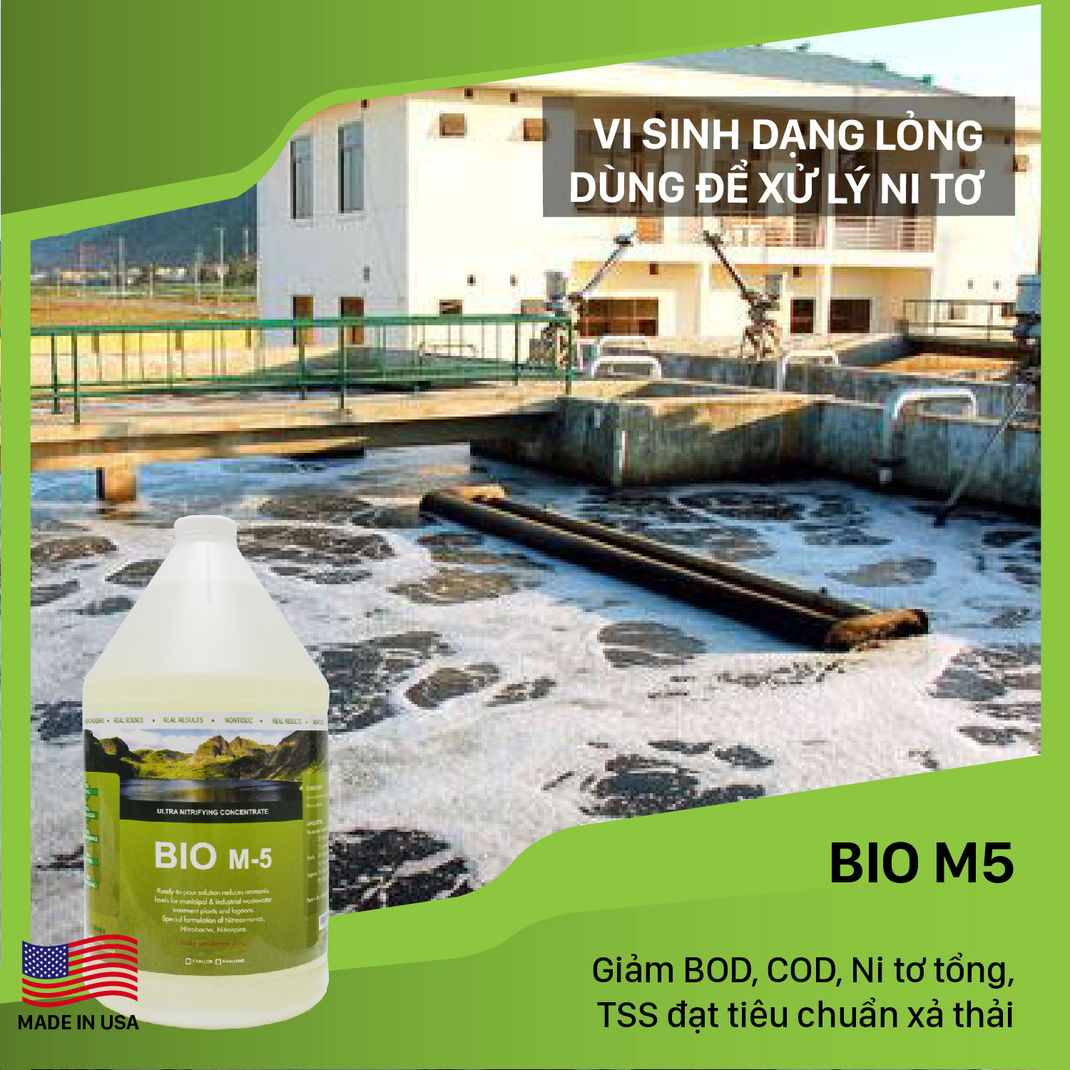 Bio M5 - Vi sinh xử lý Ni tơ cao vượt ngưỡng trong nước thải (vi sinh dạng lỏng)