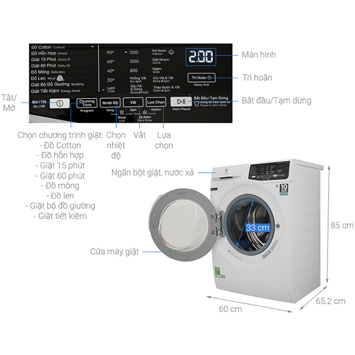 Máy giặt Electrolux Inverter 7.5 Kg EWF7525DQWA