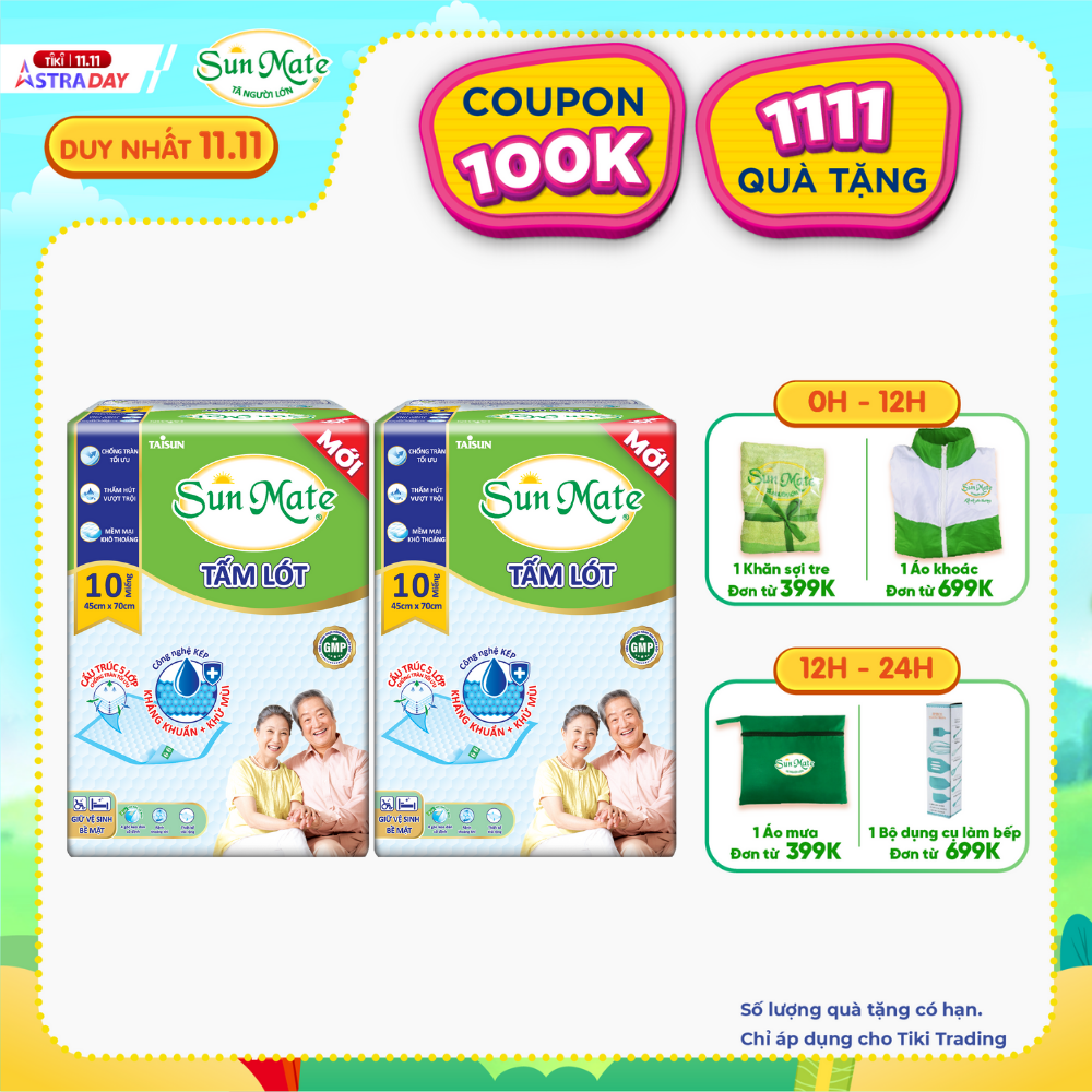 Combo 2 Tấm lót SunMate cải tiến mới 10 miếng (45 x 70cm)