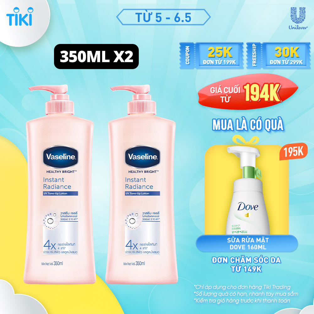 Combo 2 Sữa dưỡng thể dưỡng sáng da tức thì VASELINE Healthy Bright Instant Radiance 350ML/chai