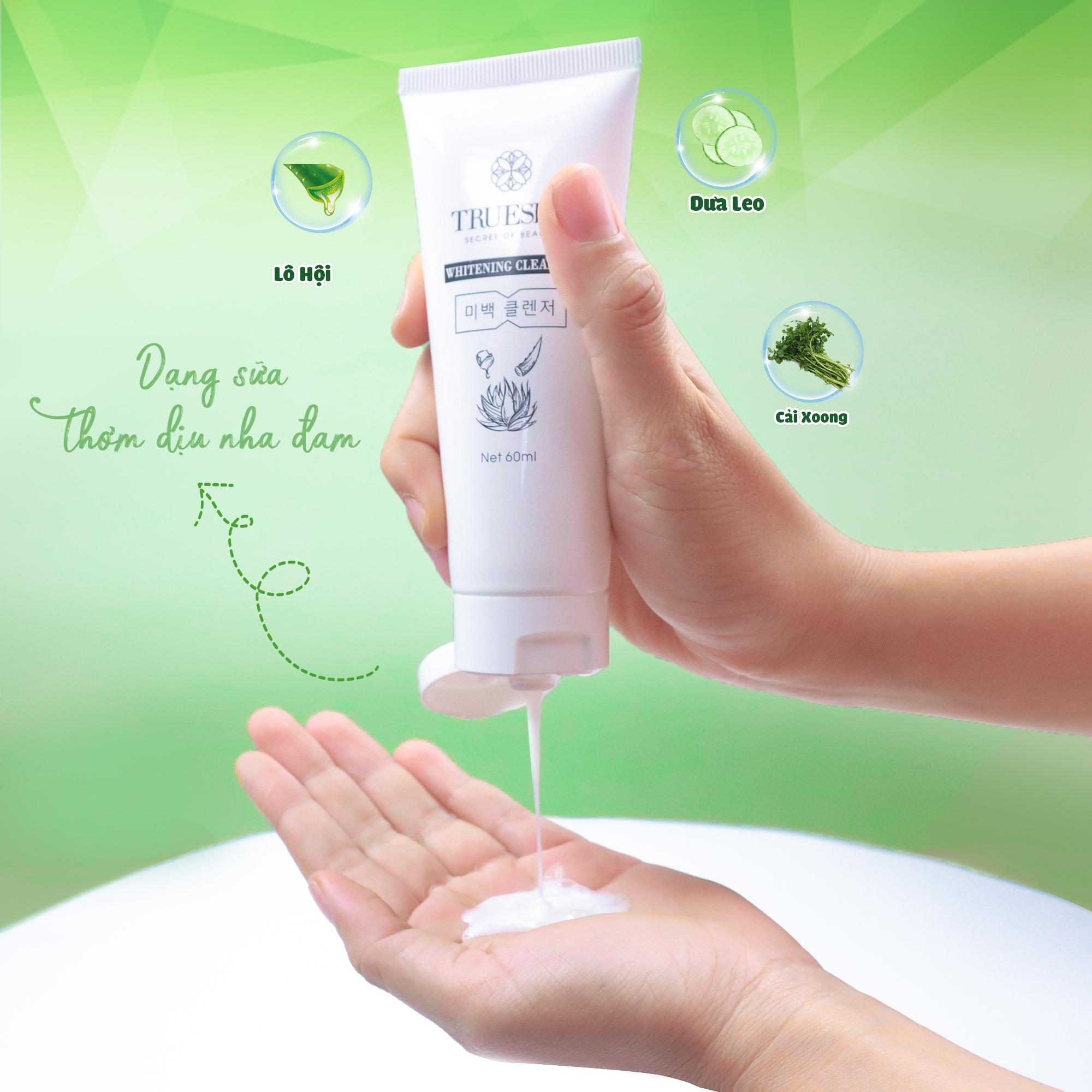 Sữa rửa mặt trắng da Truesky chiết xuất nha đam dạng tạo bọt chính hãng 60ml - Arbutin Cleanser