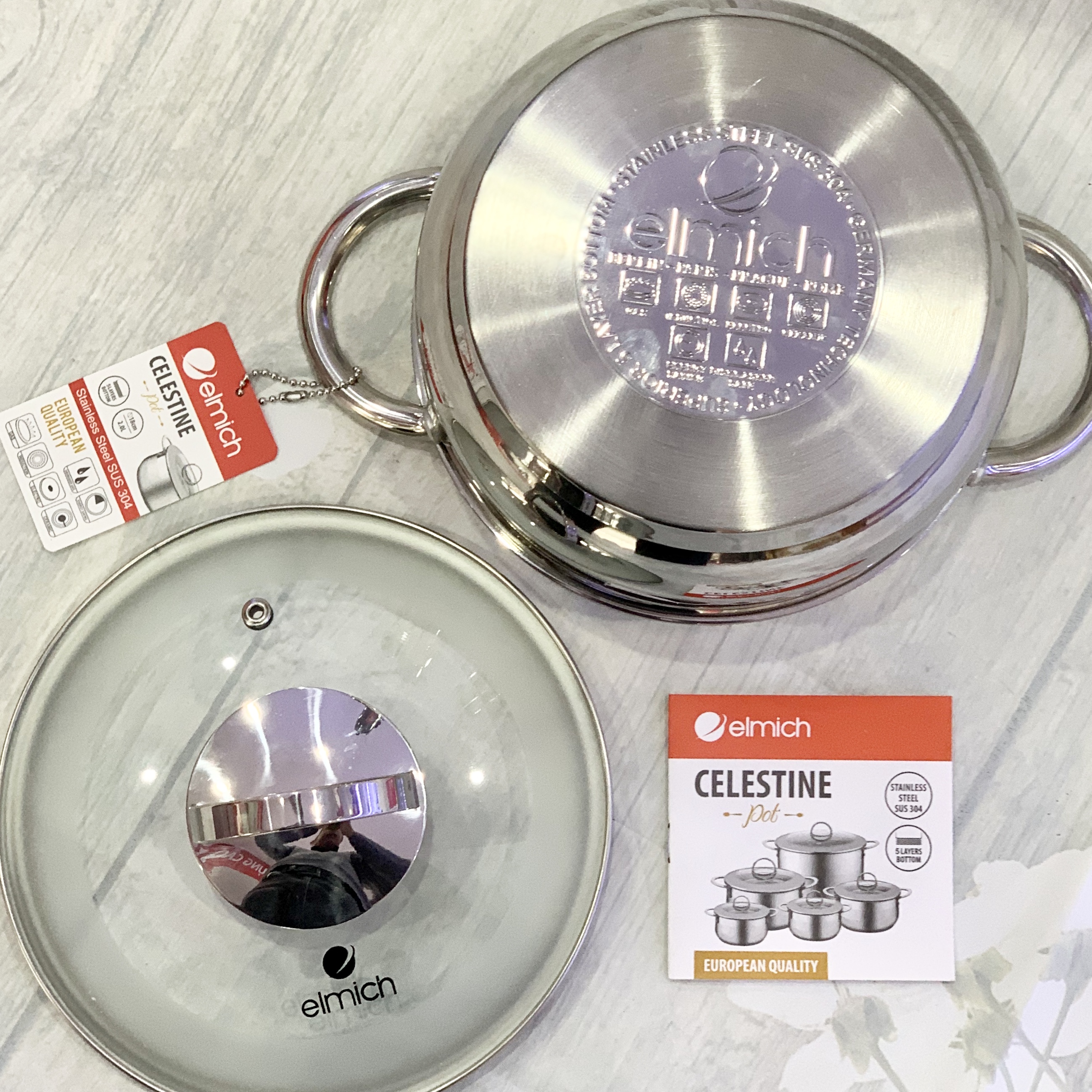 XOONG INOX 304 CELESTINE CAO CẤP 5 LỚP ĐÁY TỪ 24 CM