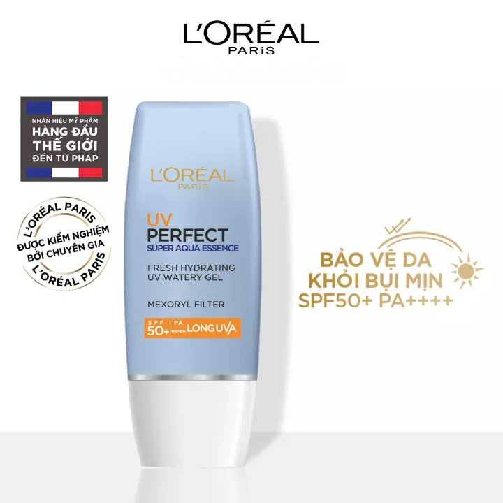 Bộ dưỡng ẩm thoáng mịn L'Oreal Paris (UV Perfect SPF50 PA+++ 30ml + Crystal Micro Essence 22ml+ Micellar Water 400ml)