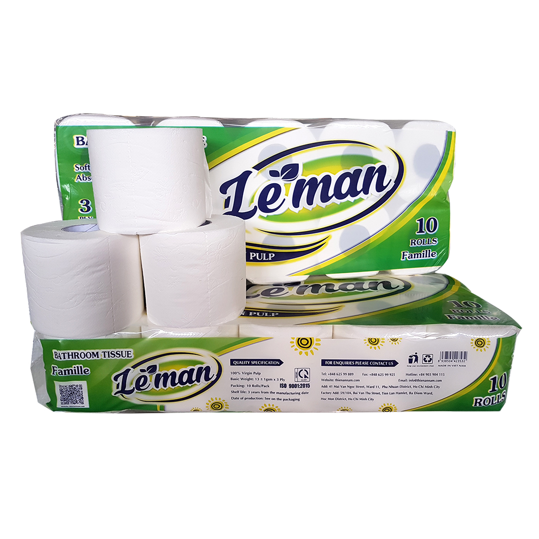 Combo 5 lốc giấy vệ sinh Leman Xanh lá 3 lớp (10 cuộn/ lốc)