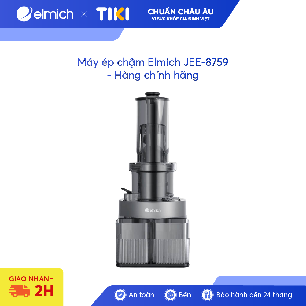 Máy ép chậm Elmich JEE-8759, công suất 240W mạnh mẽ ép kiệt bã, giữ lại chất dinh dưỡng và hương vị trong trái cây,độ ồn dưới 58dB, ép kiệt tới 98% - Hàng chính hãng