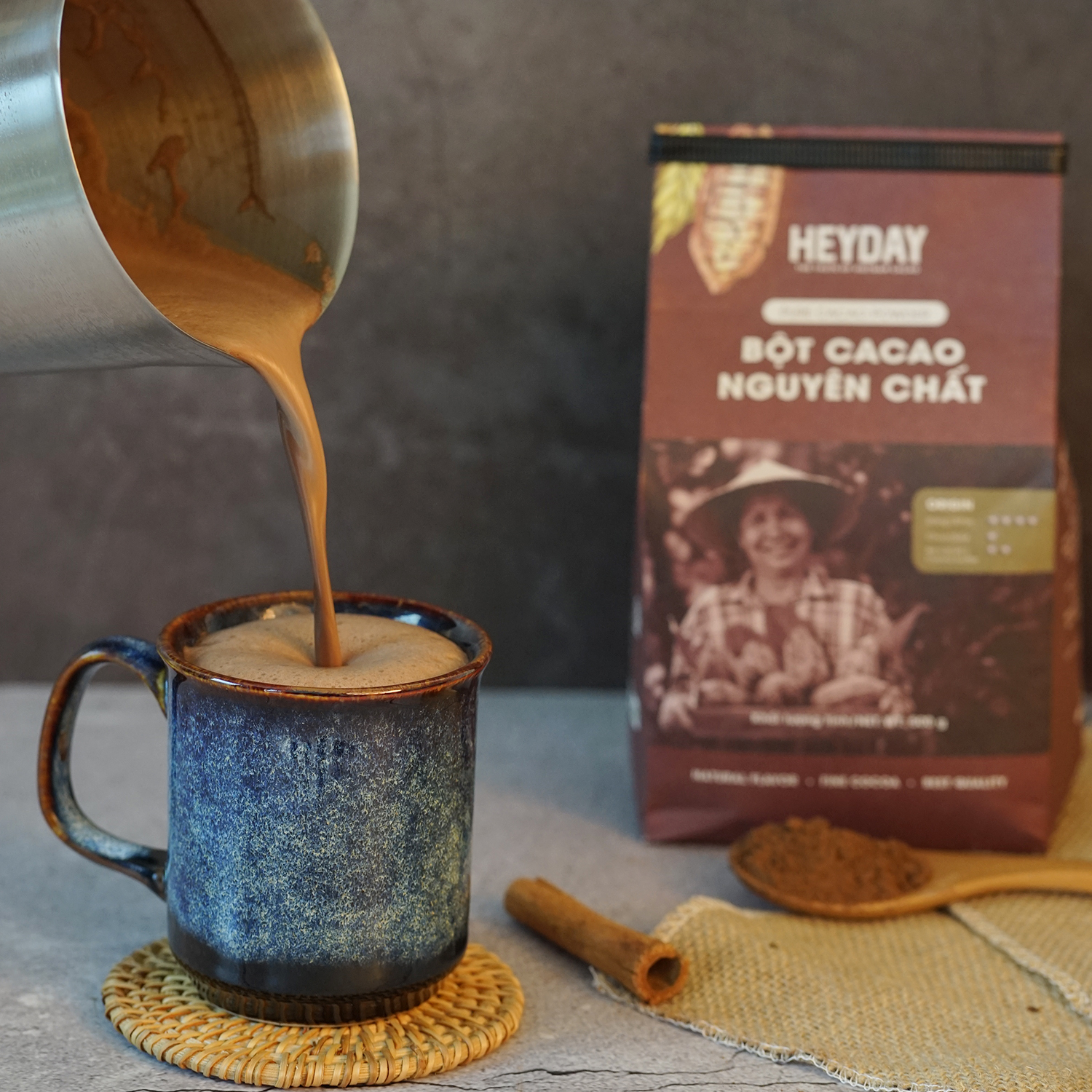 Heyday Bột Cacao Nguyên Chất Không Đường Việt Nam - Dòng Origin - Chứng Nhận UTZ - Hỗ Trợ Giảm Cân - Túi Giấy 250g