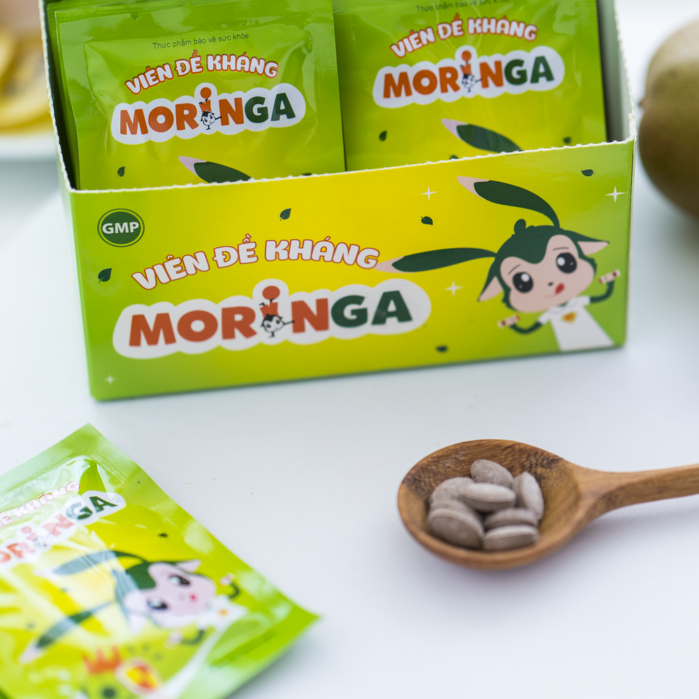 COMBO 2 Hộp Viên đề kháng Moringa  - Giúp tăng sức đề kháng, phòng tránh các bệnh thường gặp ở trẻ em - Hộp 8 gói