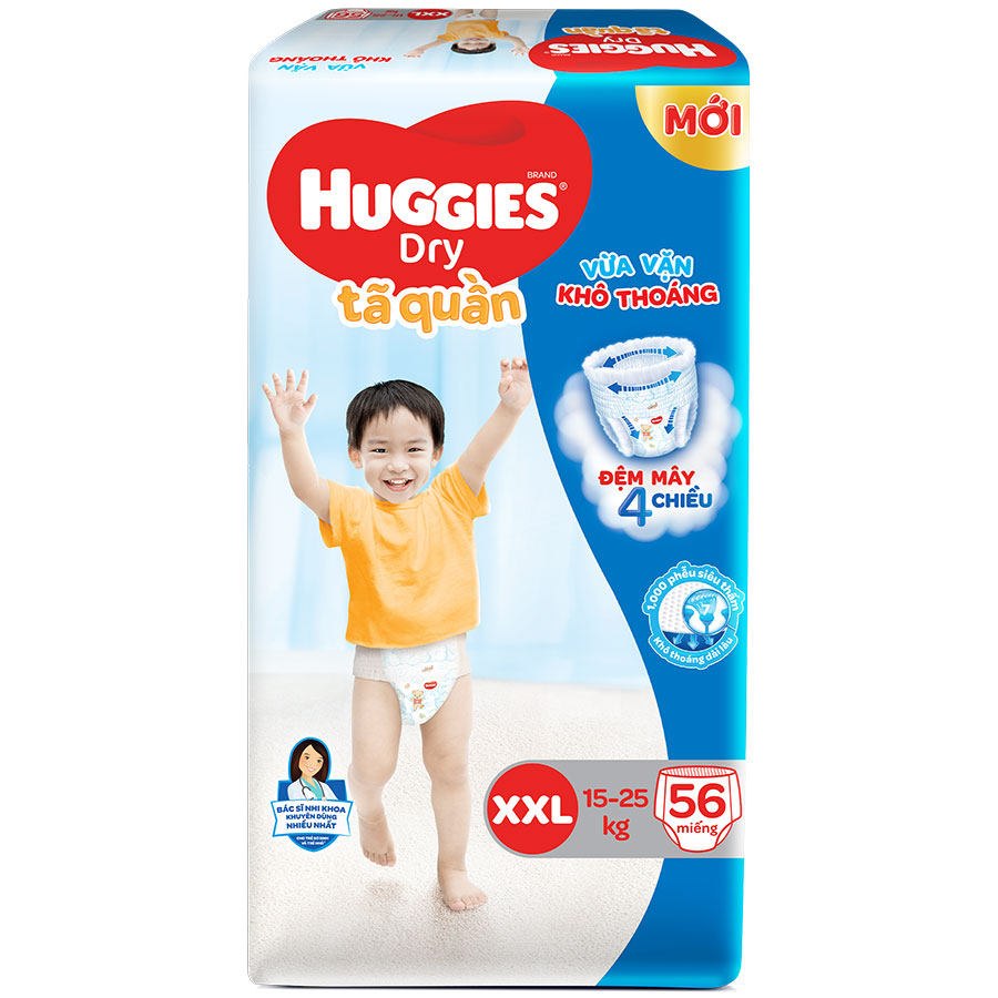 Tã Quần Huggies Dry Gói Cực Đại XXL56 (56 Miếng) - Bao Bì Mới