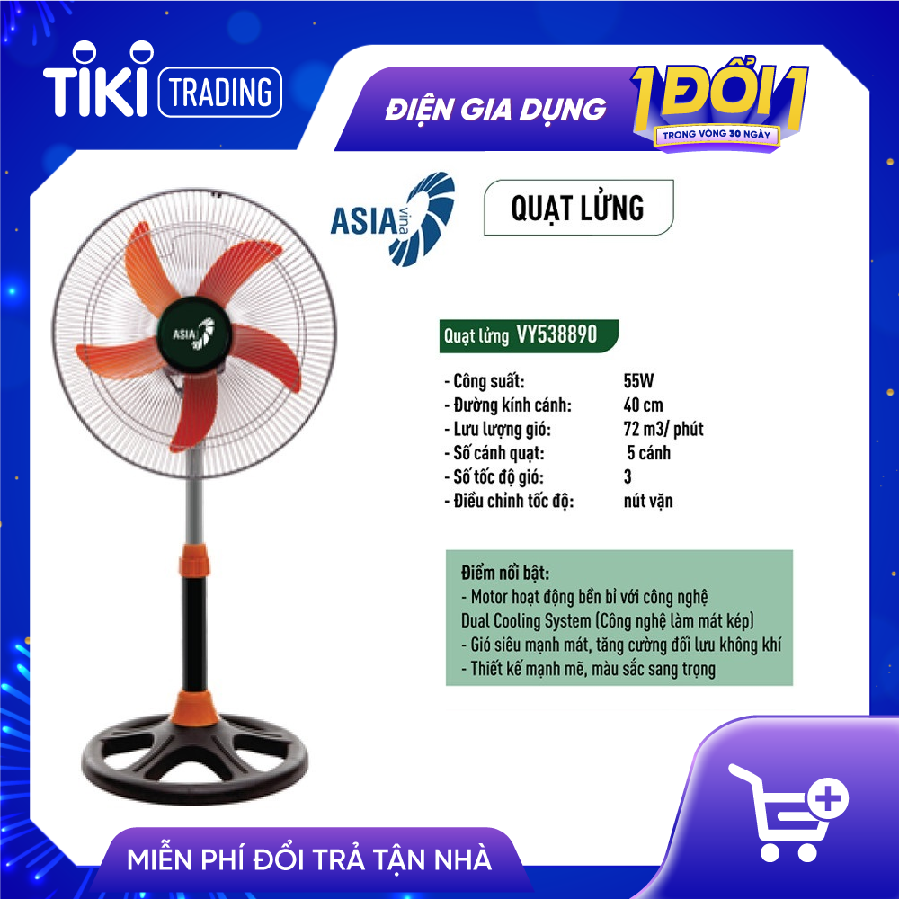 Quạt lửng ASIAvina VY538890 - Đen (55W) - Hàng chính hãng