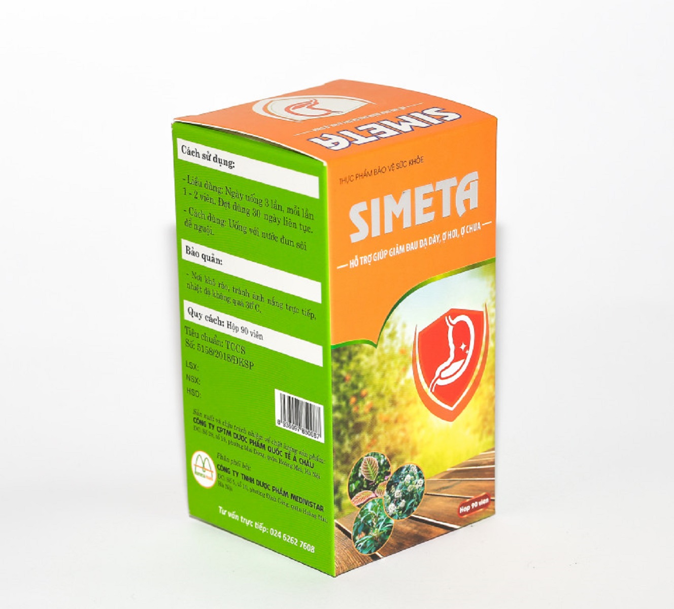 Combo 4 Hộp Viên Uống Hỗ Trợ Dạ Dày Simeta Thành Phần Thảo Dược Giúp Giảm Đau, Hết Trào Ngược, Ợ Chua, Bảo Vệ Niêm Mạc Dạ Dày, Tá Tràng 90 Viên/Hộp