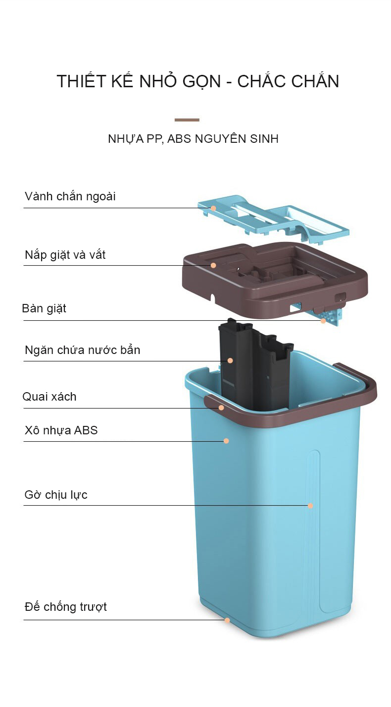 CÂY LAU NHÀ PHẲNG CÓ XÔ CHỨA 2 NGĂN VINAMOP VNM-19