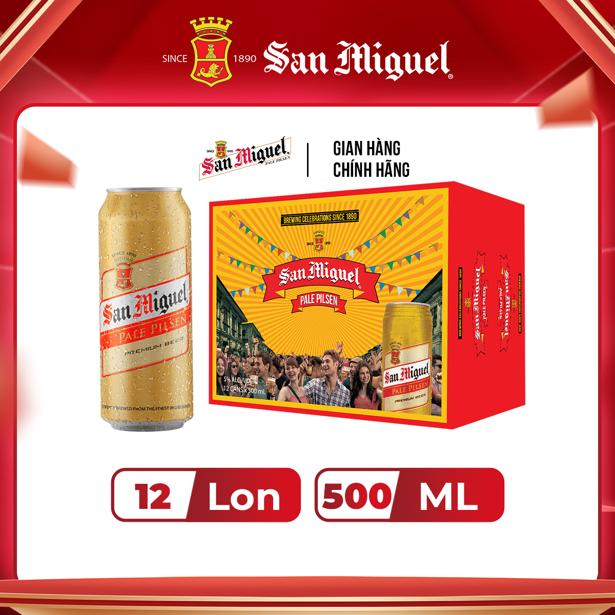 Thùng 12 Lon Bia SAN MIGUEL Pale Pilsen 500 ml