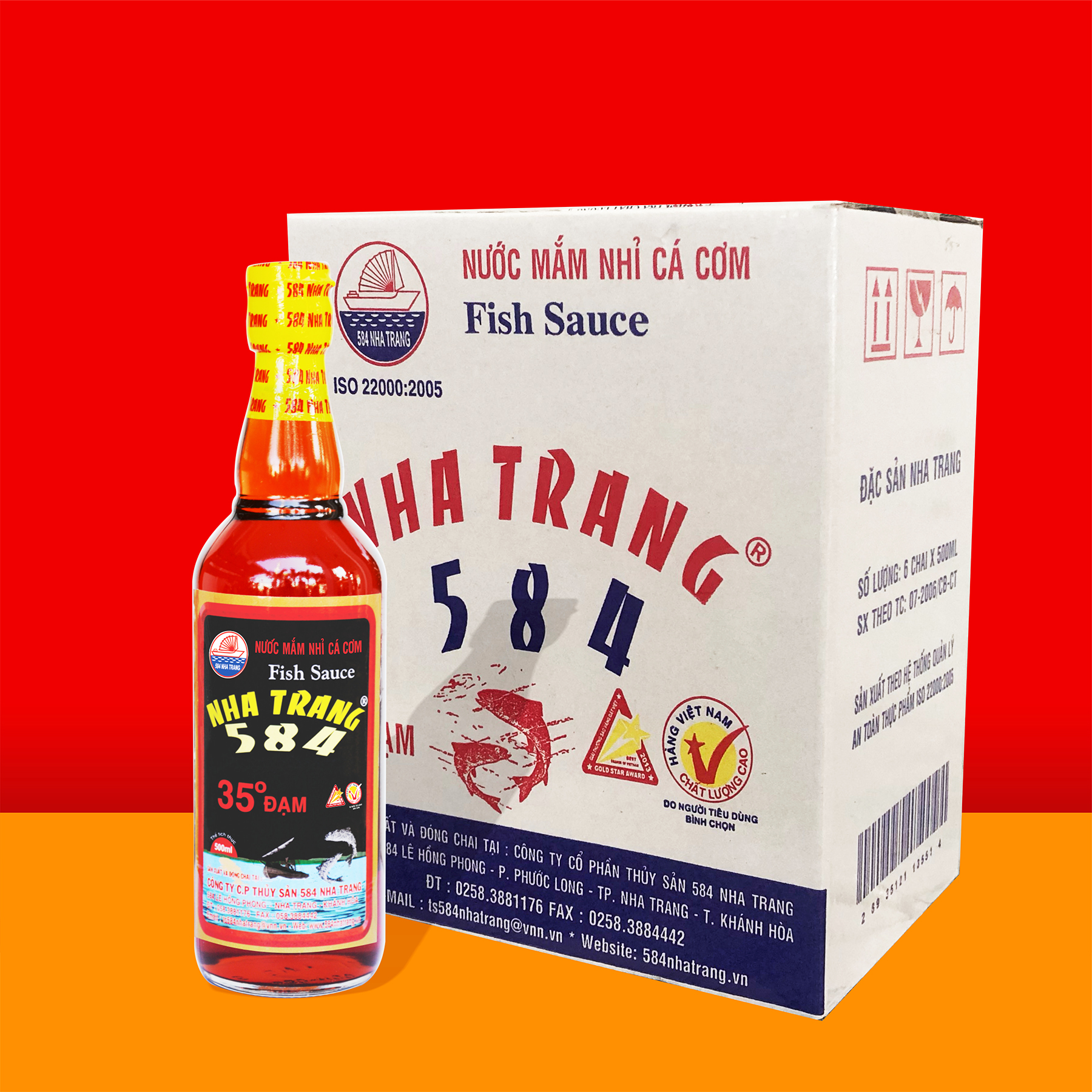 Thùng 6 Chai Nước mắm Nhỉ Cá cơm 584 Nha Trang - 30 độ đạm - Chai thủy tinh 510ml