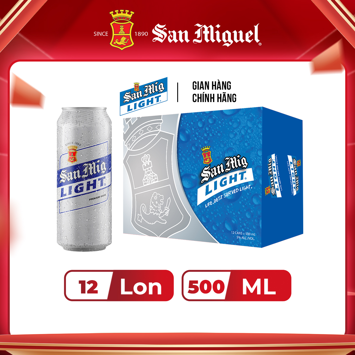 Thùng 12 Lon Bia SAN MIGUEL Light 500 ml