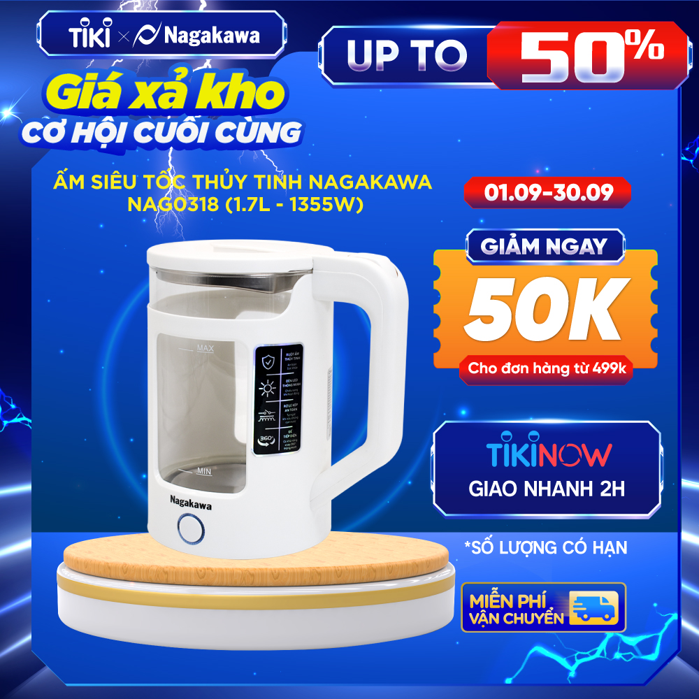 Ấm siêu tốc thủy tinh Nagakawa NAG0318 (1.7 Lít - 1355W) - Hàng chính hãng