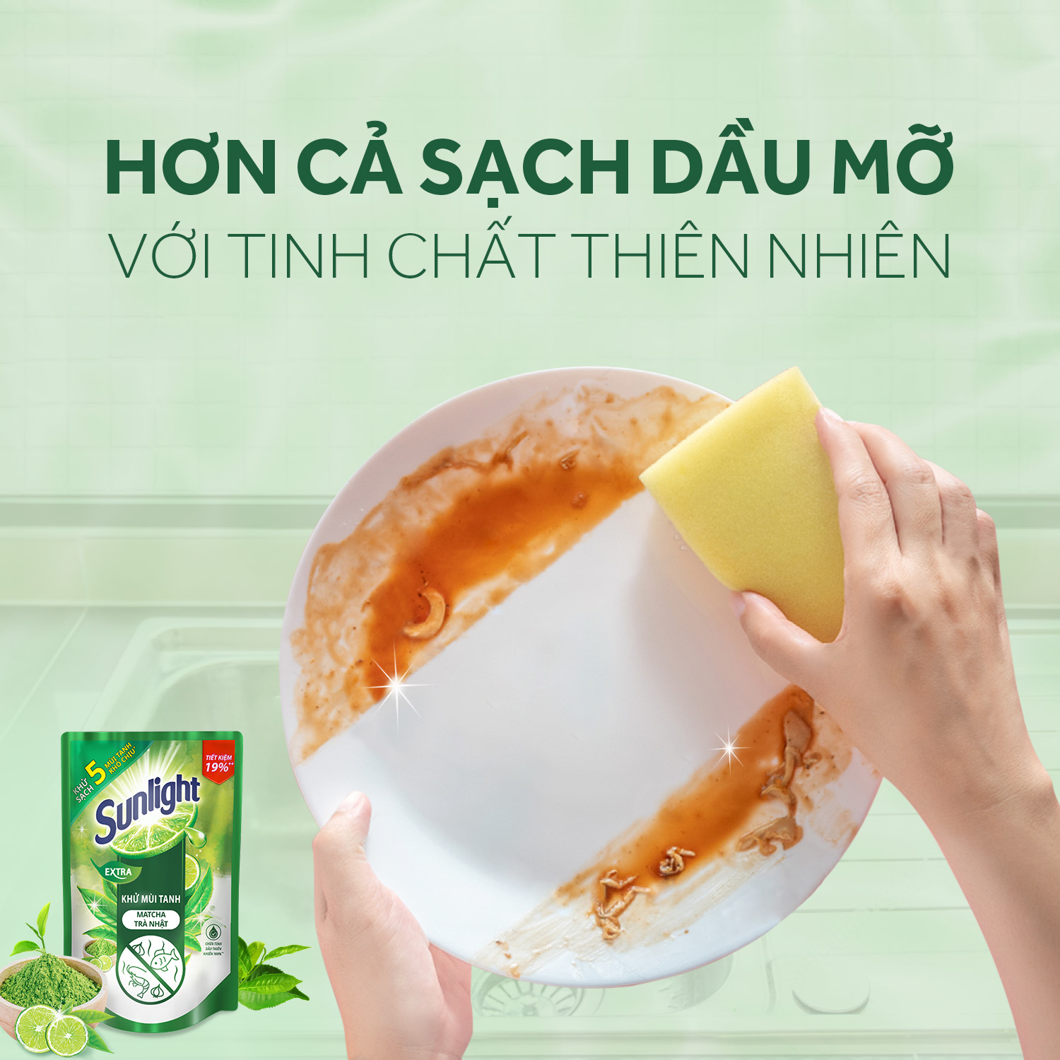 Nước Rửa Chén Sunlight Trà Xanh 750ML combo chai và túi