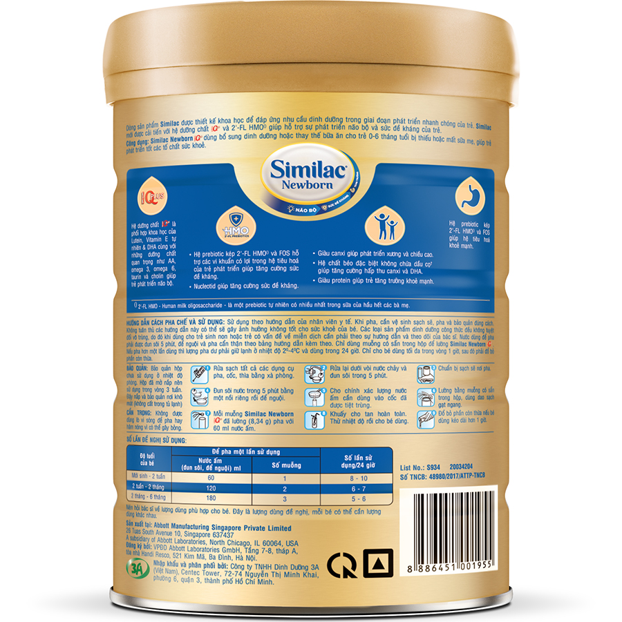 Sữa Bột Abbott Similac Newborn 1 900g