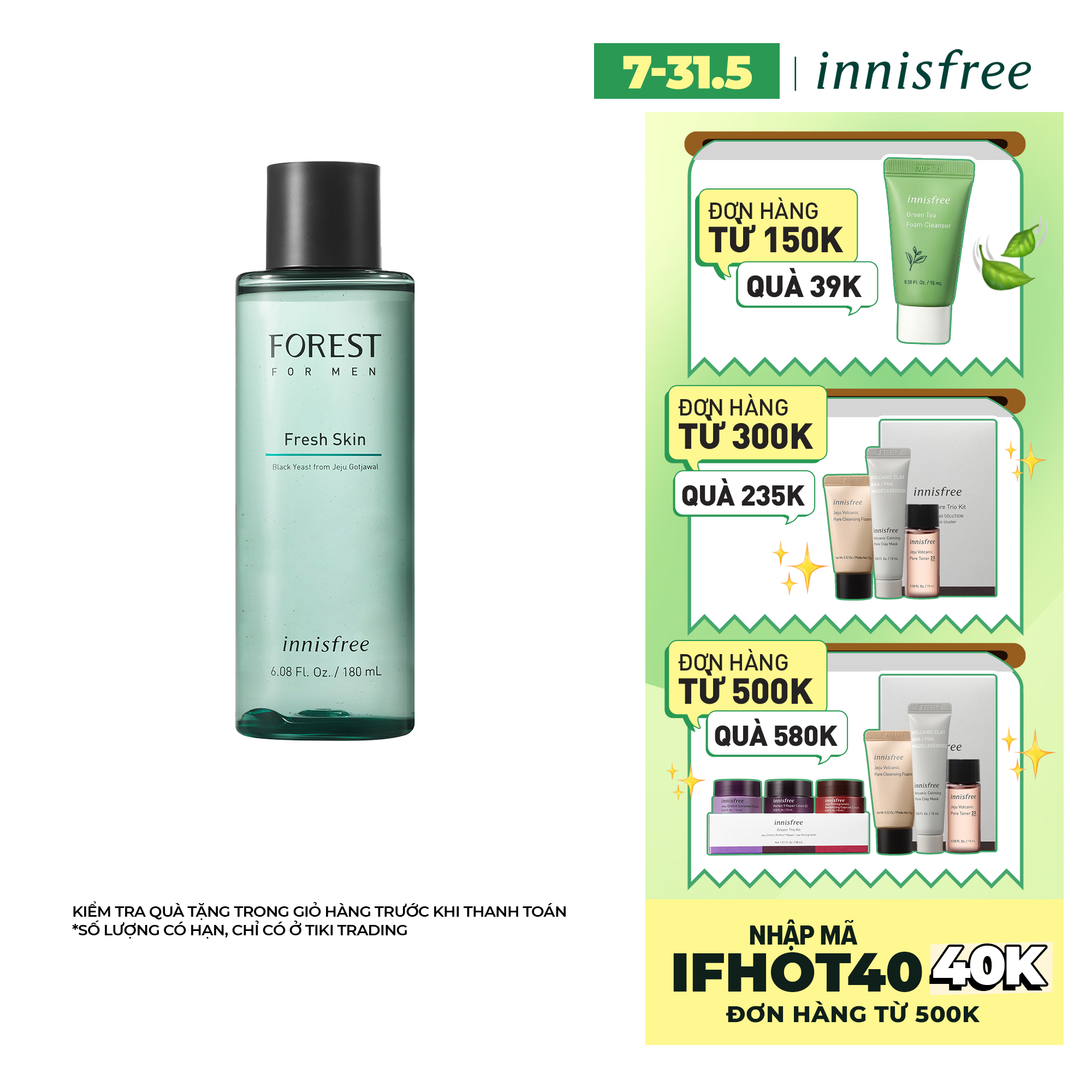 Nước cân bằng Innisfree Forest for men Fresh Skin 180ml - 131170815